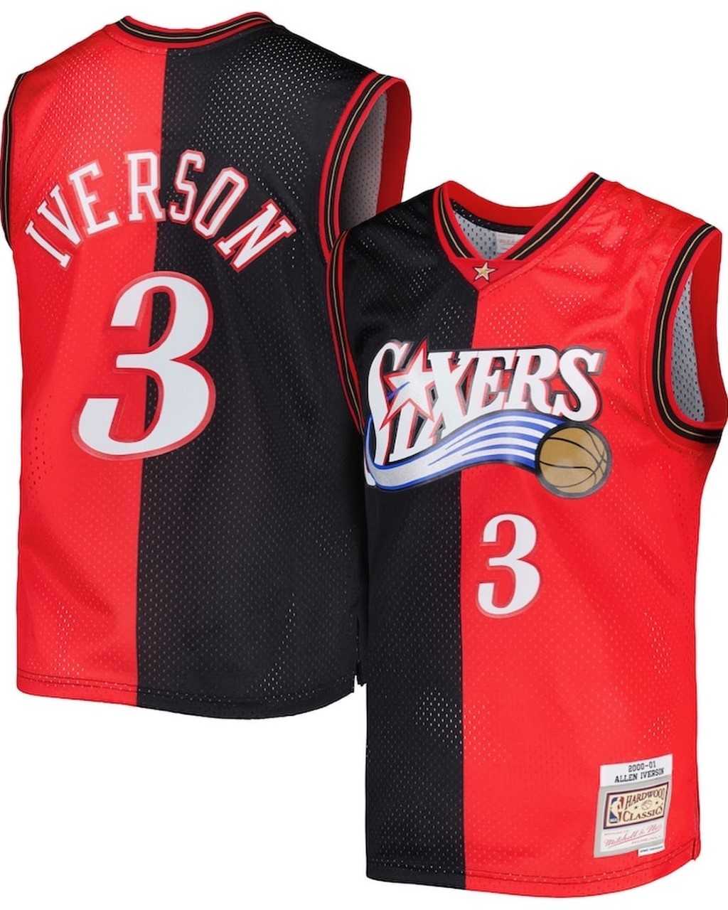 Mens Philadelphia 76ers #3 Allen Iverson 2000-01 Black Red Hardwood Classics Jersey Dzhi->philadelphia 76ers->NBA Jersey